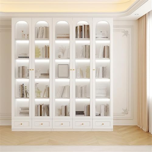5-Layer Wood Barrister Bookcase with Multiple Drawers & Shelves Bookcase Bookshelf Integrated Home Living Room Study Cabinet Modern Display Cabinet Shelf White 79" L x 13" W x 91" H