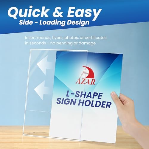 Azar Displays 112724 5" W x 6" H Vertical L-Shaped Sign Holder-10pk
