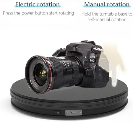 YVV Rotating Display Stand 9.84 Inch, 360° Motorized Turntable Display, USB Powered Spinning Display Platform for Product Photography, Jewelry, Shoes, 22 lbs Load, Black Electric Display Base
