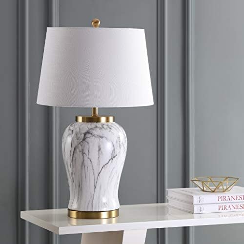 JONATHAN Y Prague 28" Ceramic Marble Table Lamp, White/Gold