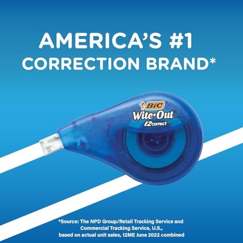 BIC Wite-Out EZ Correct Correction Tape, Tear-Resistant and No Dry Time, 18-Count in White (Pack of 9)
