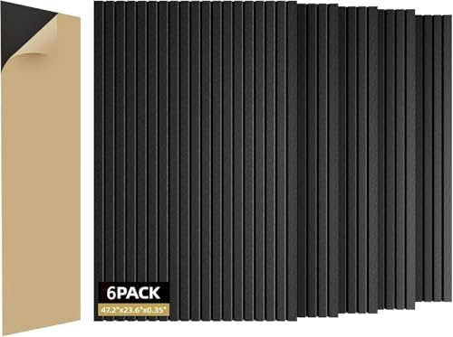 6 Pack Sound Proof Foam Panels for Walls 47.2"x23.6" Large Acoustic Panels Sound Absorbing, Self-Adhesive Soundproof Wall Panels for Home Studio, Office, Recording, Black (6 Pack Black)