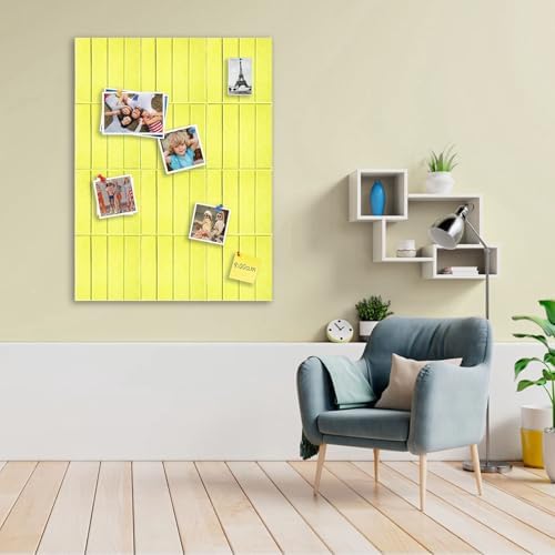 12 Packs Yellow Felt Pin Board, Large 12" Bulletin Board with 30 Push Pins, Felt Board Slat Wall Paneling for Office Home Kitchen, Self-Adhesive Corkboard Tiles for Classroom Message Photos Memos