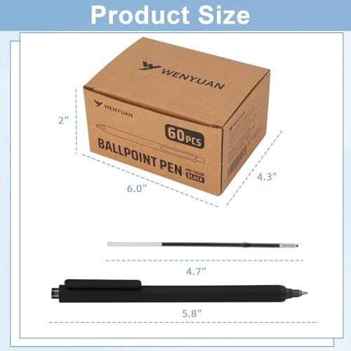 WY WENYUAN 100 Pcs Black Pens Bulk, 1.0mm Bold Point Quick Drying Ballpoint Pens, Retractable Bulk Pens for Smooth Writing, Ideal for School, Office, Journaling, Note Taking and Correction
