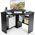 COSTWAY Corner Computer Desk, Space-Saving Triangular Writing Desk w/ 2 Storage Shelves & 2 Cable Holes, Multi-Functional Console Table for Small Space in Home Office, Living Room, Bedroom (Black)