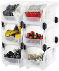 VEVOR Plastic Stackable Storage Bins, 14.8 x 8.5 x 7.1 inch (6 Pack), Plastic Containers for Organizing & Storage Bins for Closet, Garage, Small Parts, Office Supplies, Other Accessories, Transparent
