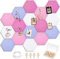 12x10 in 16 Pcs Hexagon Cork Board Tiles, Felt Pin Boards, Pink