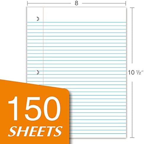 Kaisa Loose Leaf Paper Filler Paper 8x10.5 inches, College Ruled, 3-Hole Punched for 3-Ring Binder, 150 Sheets/Pack (3 Pack) F15001C