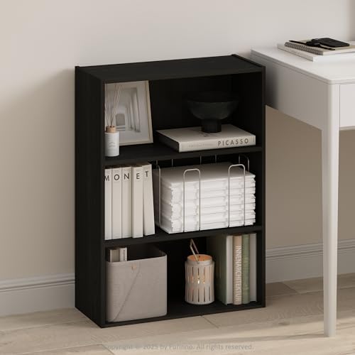 Furinno Simple Book Shelf, 3-Tier Bookshelf, Storage Shelves Bookcase, 9.7 x 23.7 x 31.5, for Living Room, Bedroom, Home Office, Espresso