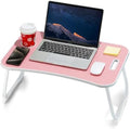 ZEAPTAC Laptop Bed Desk, Foldable Lap Desk, Portable Lap Table, Laptop Stand with Cup Holder, Tablet Slot & Lifting Handle for Work, Write, Draw & Eat on Bed, Sofa or Couch - Pink
