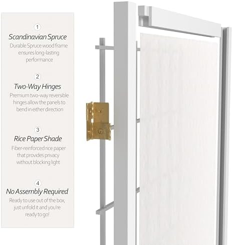 4 ft. Short Window Pane Shoji Screen - White - 5 Panels
