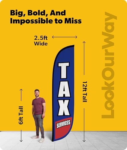 LookOurWay Feather Flag, 12-Ft, Tax Service Blue & Red