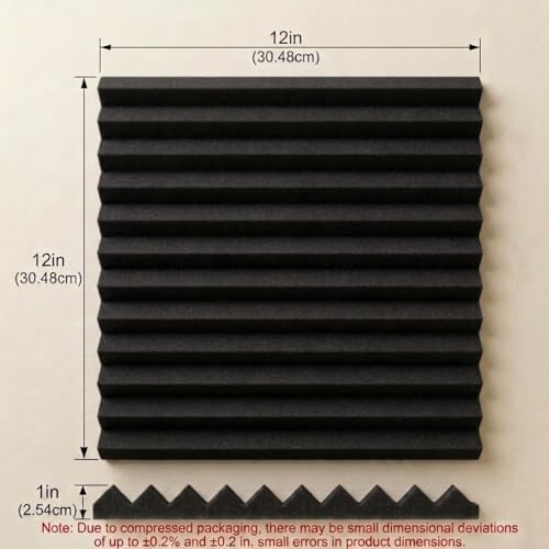 52 Pack 12 "X 12 "X1" Acoustic Panels Studio Soundproofing Foam Wedge Tiles(Accompanied By Double-Sided Adhesive Tape) (52BLACK)