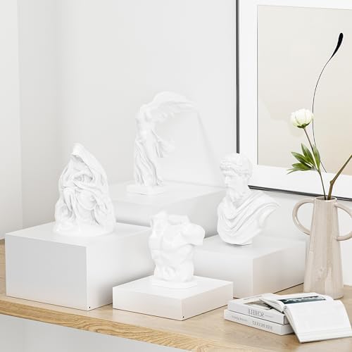 Metal Buffet Risers,4PCS OVERSIZED Food Risers for Buffet Table 8IN to 11IN Display Stand with Mini Acrylic Signs for Catering Dessert Wedding Collectibles Jewelry Figures Show Grayish White Cube Boxes Nesting Risers with Hollow Bottoms