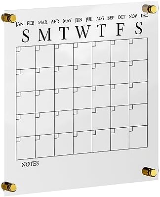 Martha Stewart Grayson 14" Acrylic Dry Erase Wall Calendar, Clear/Black