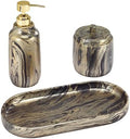 Nicole Miller - Bathroom Set, 3pc Countertop Accessories, Resin Lotion Pump/Soap Dispenser, Covered Jar, & Vanity Tray, Dorm Room Essentials (Harper Collection, Black/Gold)