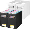 BALEINE 4PK File Organizer Box, Cardboard File Folder Organizer with Handle | Strong Corrugated Paper Core, Label Stickers for Identification, Hanging File Folder Organizer, Home Office Document Storage