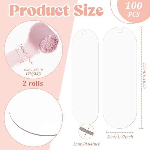 Yeaqee 100 Pcs Oval Shaped Clear Acrylic Bookmark Blanks with Ribbon