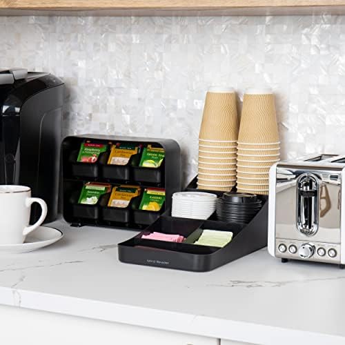 Mind Reader Tea Storage, Cup and Condiment Station, Set of 2, Countertop Organizer, Kitchen, 7.25"L x 15.5"W x 5.25"H, Black