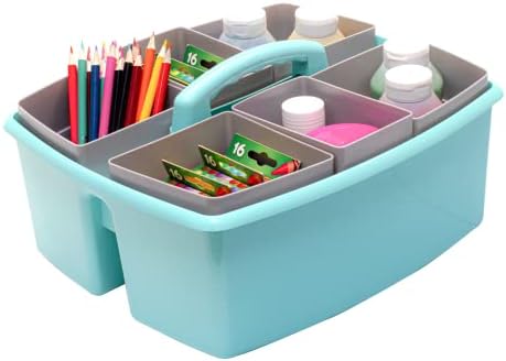 Storex Large Classroom Craft Caddy with Cups, 13 x 11 x 6.575 Inches, Teal, Case of 2 (00984A02C)