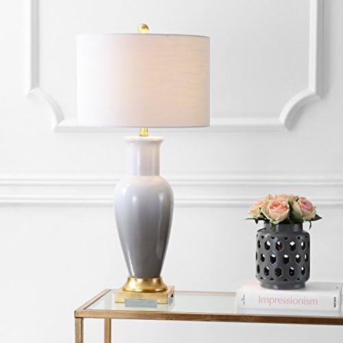 JONATHAN Y Dip Dye 31.5" Ceramic Metal Bedside Table Lamp, White/Gray