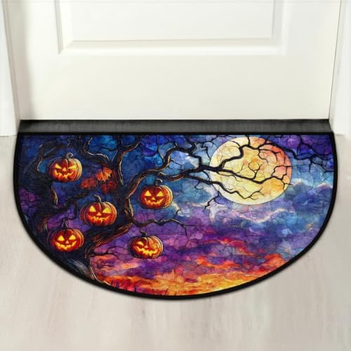 Moon Tree Half Round Door Mat Non Slip Washable Semi Circle Area Rug Absorbent Soft Half Moon Rug Floor Mat for Indoor Outdoor Kitchen Bathroom Patio Front Door Mat Decor