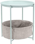 Amazon Basics Round Storage End Table, Side Table with Cloth Basket, Mint Green/Heather Gray, 18 in x 18 in x 19 in