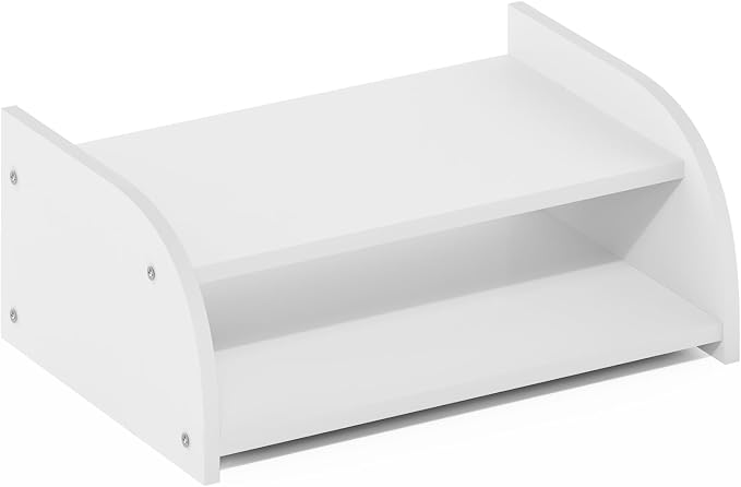 Furinno Classic Desk Organizers and Accessories, 2-Tier Monitor Riser, Office Organization, Desk Top Book Shelf, for Office Supplies, Desk Utilities, White