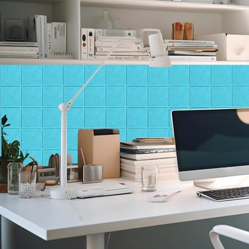 Honoson 12 Pack Felt Bulletin Board Tiles with Safe Adhesive, Blue