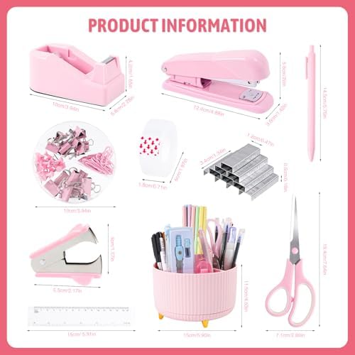 Gawsey Pink Desk Organizers and Accessories with Desk Organizer 360° Rotating Pen Holder and Office Supplies, Cute Stationery Supplies Set
