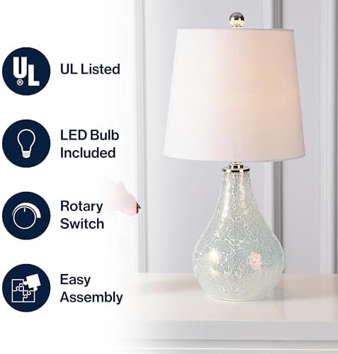 JONATHAN Y Mona Coastal Mini LED Table Lamp 20" Bedside, Mosaic White