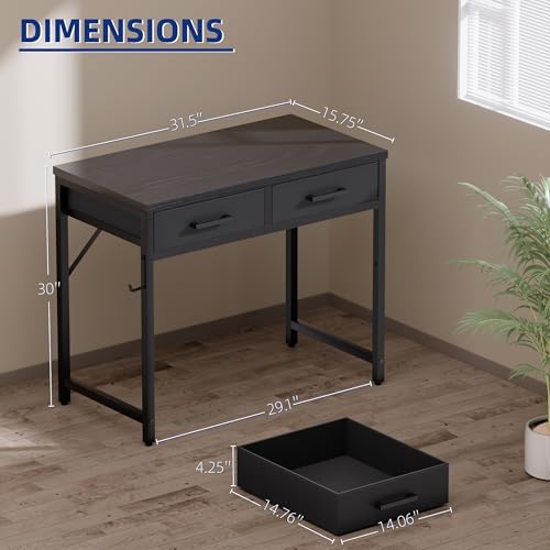 Pamray 32 Inch Small Computer Desk with 2 Drawers for Bedroom Study Writing Home Office Table for Small Spaces Vintage