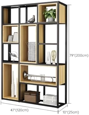 Wood Industrial Cube Bookcase with Shelves & Open Back Iron Bookshelf Floor Steel & Wood Shelf Multi-Layer Shelf Storage Rack Office Partition Display Rack Natural 47.2" L x 9.8" W x 78.7" H