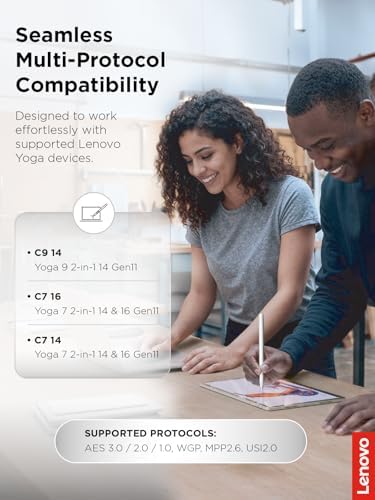 Lenovo Yoga Pen 2 with Magnetic Pen Case, AES 3.0 Stylus with 8192 Pressure Levels, USB C Rechargeable, Tilt Detection, Multi Protocol Support for Lenovo Yoga 2 in 1 PCs, Seashell