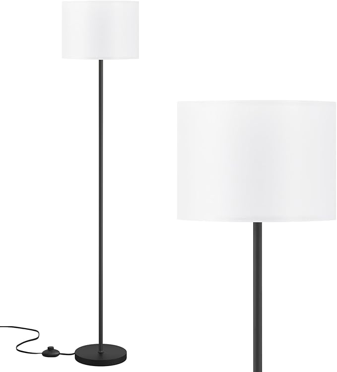 Modern Floor Lamp Simple Design with White Shade & Foot Pedal Switch | 60" Black Floor Lamp(Without Bulb), Tall Lamps for Living Room Bedroom Office Dining Room Kitchen