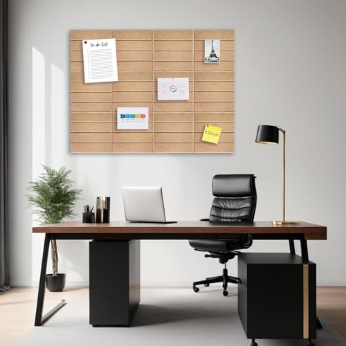 12 Packs Camel Felt Pin Board, Large 12" Bulletin Board with 30 Push Pins, Felt Board Slat Wall Paneling for Office Home Kitchen, Self-Adhesive Corkboard Tiles for Classroom Message Photos Memos