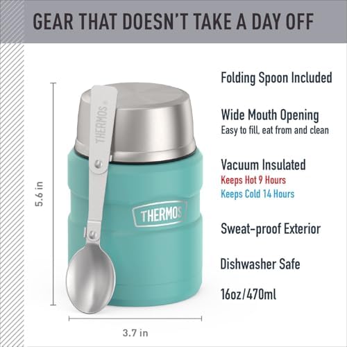 THERMOS Stainless King Food Jar with Spoon, 16oz, Matte Teal