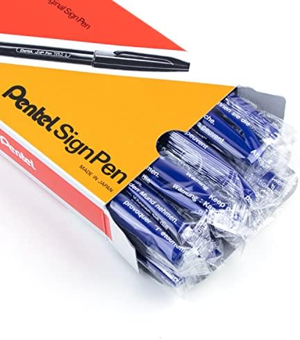 Pentel Sign Pen Fiber-Tipped Pen, Blue Ink, Box of 12 (S520-C)