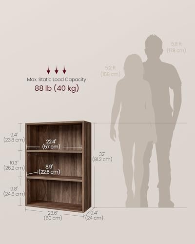 VASAGLE 3-Tier Bookshelf, Storage Organizer, 23.6 x 9.4 x 32 Inches