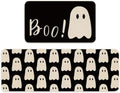 FYSUIMU Halloween Ghost Kitchen Rugs Set of 2 Black Ghost Boo Kitchen Floor Mat Non-Slip Spooky Bathroom Rugs Cute Halloween Kitchen Decor for Party Home, 17 x 29 Inch & 17 x 47 Inch