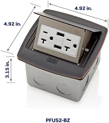 Leviton Pop-Up Floor Box with Dual Type A, 3.6 USB Charger, 20 Amp Outlet, PFUS2-BZ, Bronze
