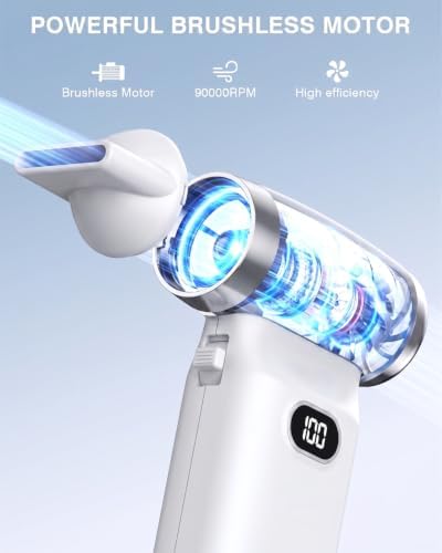 Electric Compressed Air Duster Cordless: 60 MPH High Wind Speed Mini White Air Blower for Electronics Portable Computer Cleaner Hand Keyboard Cleaning Powerful Duster for Car, Fans and Other Sences