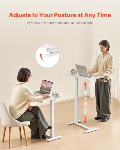 VEVOR Overbed Table, Over Bed Table with Wheels Adjustable Height, Mobile Hospital Bed Table, Rolling Laptop Desk with Fixed Top & Cup Holder, Portable Over Bed Desk for Home, Office, Study, White