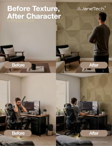 JaneTech 6 Pack Wood Acoustic Panels, Decorative Acoustic Wall Panels Sound Absorbing with Nano Glue for Recording Studio, Home Office, Conference Room, Core Taper, 23.62x23.62 Inches
