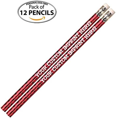 Express Pencils Personalized Pencils - Round - Glitz & Glitter Foil Theme - Full Color Print w/your name, message, text or logo FREE PERSONALIZATION ** Great gift ideas - 12 PC. Set (RED PRISM)