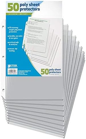 Better Office Products Clear Sheet Protectors, 50 Pack Sheet Protectors 8.5 x 11, Top Load Binder Sleeves for 3 Ring Binder, Durable Transparent Page Protectors for Office School Use