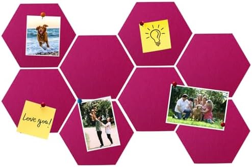 8 Pcs Hexagon Felt Cork Bulletin Board Tiles, Self Adhesive DIY Bulletin Board Pin Board for Office School Home Wall Decor Memos Photos Display(Rose Red)