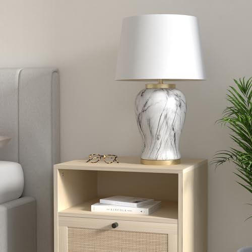 JONATHAN Y Prague 28" Ceramic Marble Table Lamp, White/Gold