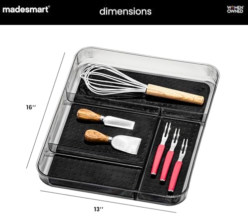 madesmart Clear 4 Compartment Drawer Organizer, Carbon