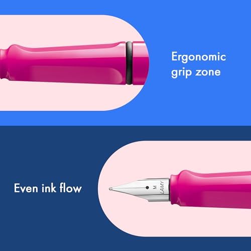 LAMY safari pink - Fountain Pen with ergonomic grip & polished steel nib in size M - ideal for any Writing & Calligraphy - including LAMY T 10 blue cartridge - Right-Handed